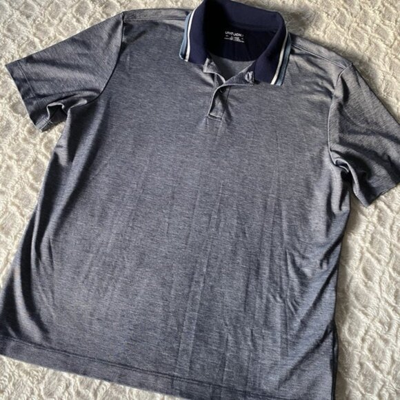 Untuckit Blue Heathered Polo Shortsleeved Shirt‎ Large L Striped Collar - Picture 1 of 3